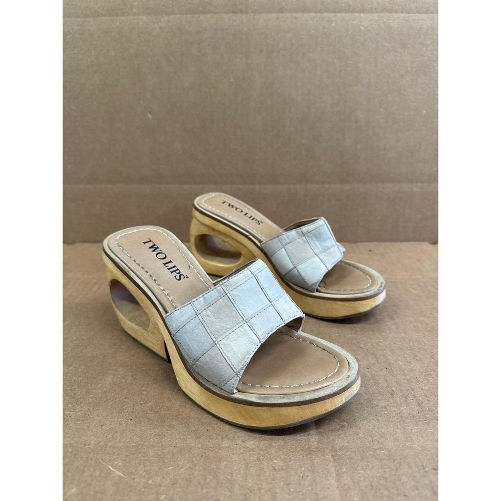 Two Lips Patchwork Leather Slip On Platform Wedge Sandals Womens Size 5M US